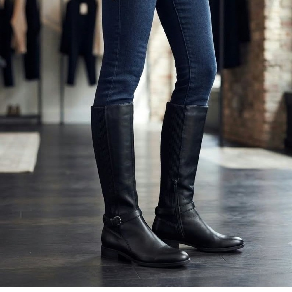 Aetrex Women's 10.5 Black Genuine Leather Knee High Riding Boots EB90W